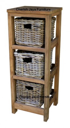 Code: SJOC 002 Name: Rack Kubu Rattan-Small Size: W=30 x D=30 x H=80 cm Wood: Solid Teakwood